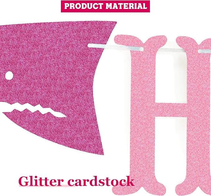 Shark Happy Birthday Banner and Garlands, Ocean Beach Under The Sea Theme Party, Shark Party Supplies (Pink)