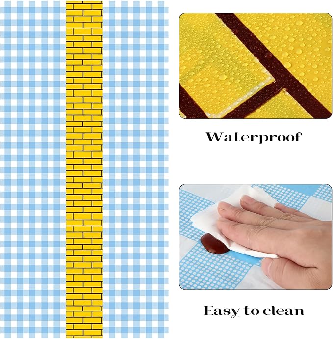3 Pcs Yellow Brick Runner Tablecloth 54 x 108 Inch Brick Wall Backdrop Waterproof Rectangle Disposable Cover, Princess Decorations Party Supplies for Halloween Cosplay Party (Blue)