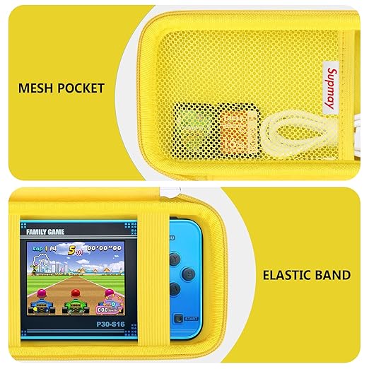 Supmay Carrying Case Compatible with WELLST·G/ for GuaiyeyeAP Handheld Game for Kids -Preloaded 220 Retro Video Games, Portable Gaming Player Storage Holder Travel Bag with Mesh Pocket, Yellow