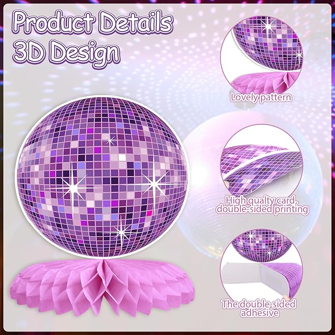 9PCS Disco Honeycomb Centerpieces Disco Ball Party Decorations Colorful Rock and Roll Party Table Centerpieces 50s 70s 80s 90s Disco Music Theme Birthday Party Supplies Decor