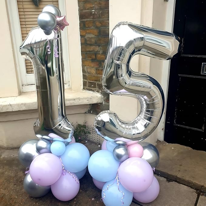 Silver 12th Birthday Balloons for Boys, 40 Inch Mylar Self Inflating 12 Balloon Number, Big Foil 1 and 2 Helium Balloons for Women Girls 21st Birthday Party Decorations Anniversary Decor Supplies
