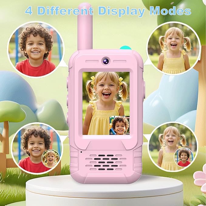 2 Pack Rechargeable Video Walkie Talkies for Kids - Long Range 2-Way Radios with Built-in Torch Light, Belt-Clip Design, Video Intercom & Voice Effects, Gifts & Toys for 3-12 Boys Girls