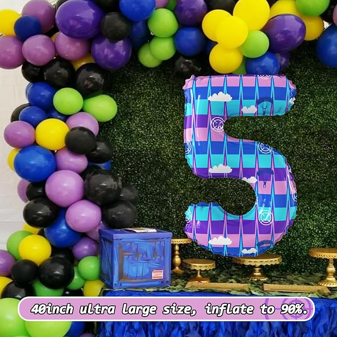 40 Inch Video Game Theme Number 5 Balloons Large Birthday Party Number Balloons Piñata Gaming for Kids Battle Boys Birthday Party Decoration Supplies
