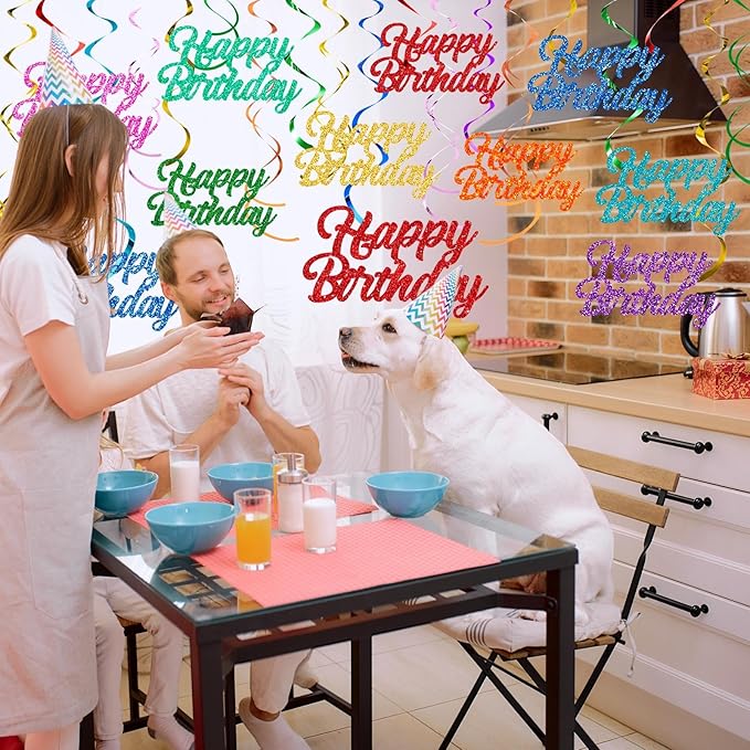 Faccito 30 Pcs Happy Birthday Hanging Swirl Decorations Happy Birthday Glitter Hanging Ornaments for Party Supplies Decor