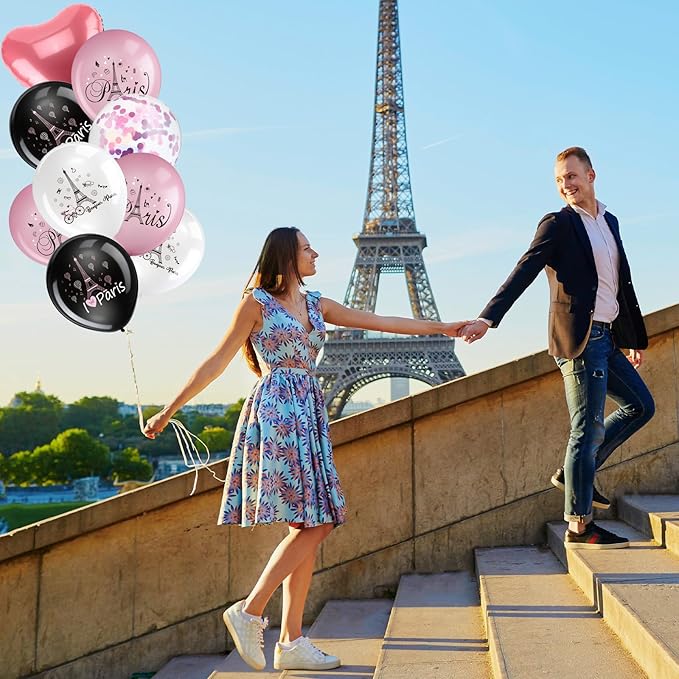 45 Pcs Paris Balloons Day in Paris Party Decorations Eiffel Tower Latex Balloons for Wedding Birthday Bridal Shower Anniversary Baby Shower Party Supplies Decorations