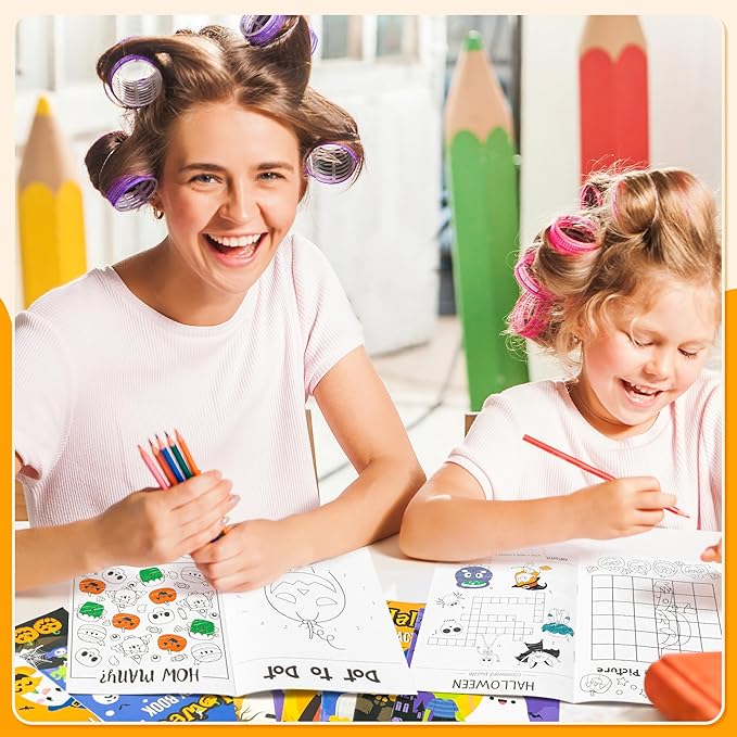 24Pcs Halloween Coloring Book Mini Game Color-in Pages Activity Book Set with Maze Crossword Puzzle Games Theme Party Favors Holiday Event Gift School Classroom Recreation Supplies for Kids