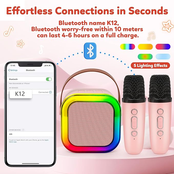 Karaoke Machine for Kids, Mini Karaoke Machine with 2 Wireless Microphones, 3, 4, 5, 6, 7, 8, 9,10,11,12 +Years Old Girl Boy Easter Christmas Birthday Gift Tiger Speaker Party Toys