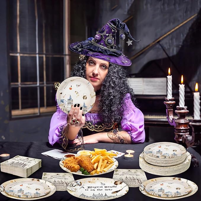 180PCS Magical Party Supplies Serve 60,Magical Wizard Paper Plates and Napkins Kit for Boys And Girls Happy Birthday Baby Shower Party,Includes Dinner and Dessert Plates, Napkins