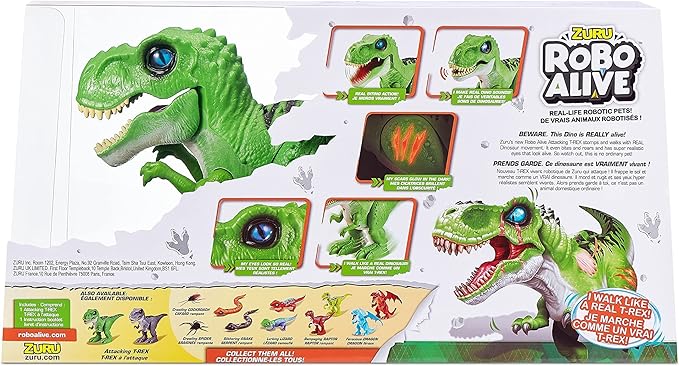 Robo Alive Attacking Green T-Rex Battery-Powered Robotic Toy by Zuru, Dinosaur Toy, Birthday Gift for Boys 3 Years Old and Up