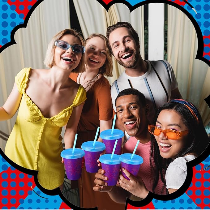 12 Pcs 16 oz Spider Cups Bulk, Spider Birthday Party Favors Cups with Lids and Straws, Plastic Cup for Birthday Party Decorations Celebration Birthdayy Partty Favor Supplies for Friends