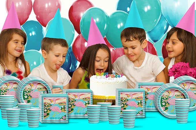 Pink Flamingo Birthday Party Supplies - Flamingo Bridal Shower - Flamingo Baby Shower - Flamingo 1st Birthday | Tableware Set Includes Plates Napkins and Cups | Kit for 16