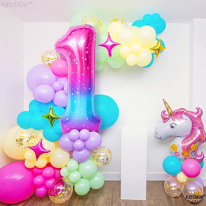 KatchOn Giant Rainbow Number 1 Balloon - 40 Inch | Number One Balloon for 1st Birthday Decorations for Girl | Galaxy 1 number Balloons | First Birthday Decorations for Girl