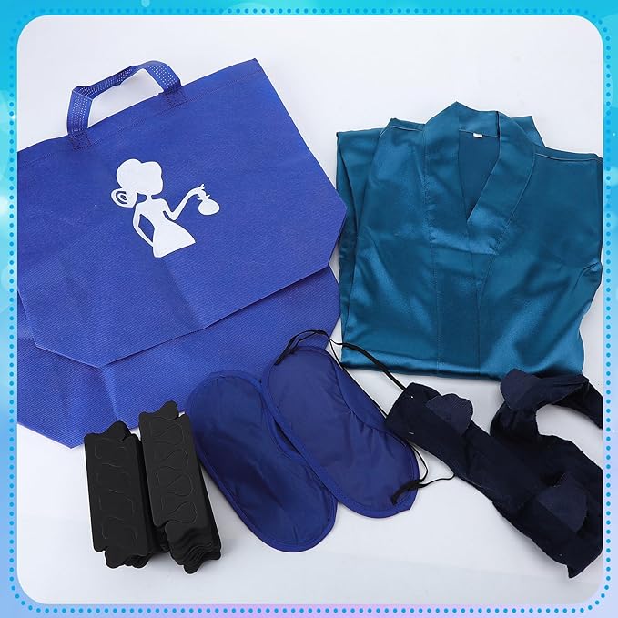 122 Pcs Royal Blue Girls Spa Party Kit, 10-Pack Slumber Party Favors with Satin Robes, Tote Bags, and Nail Salon Accessories for Kids Spa Birthday, Halloween, Home Party Supplies