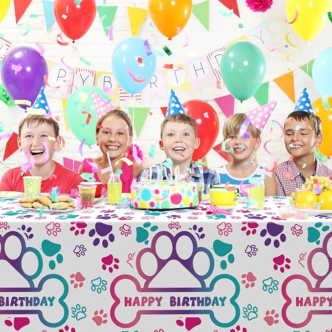 Newwiee 3 Pcs Paw Print Tablecloth Plastic Disposable Colorful Table Cover Puppy Dog Table Cloth Paw Print Party Supplies for Dog Pet Themed Party Decorations Supplies Favors, 51 x 108'' (Pink Series)