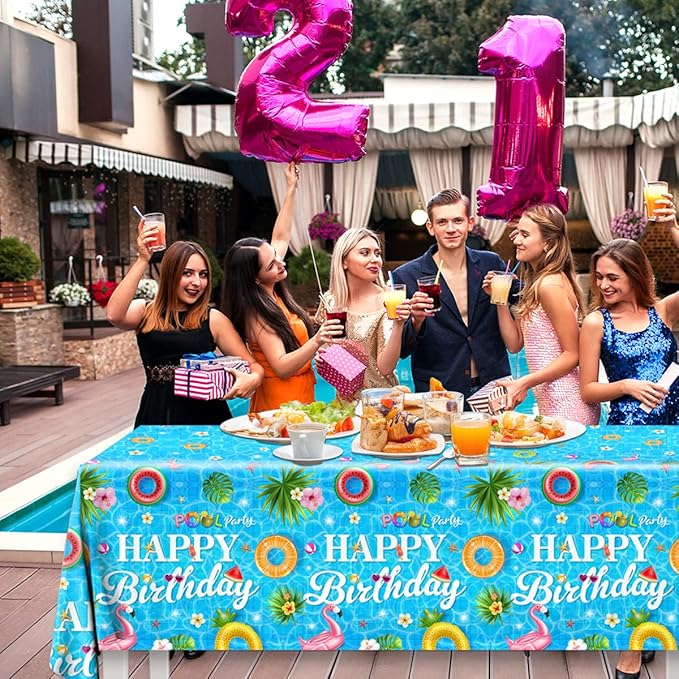 3Pieces Pool Party Tablecloth - Summer Swimming Table Decoration Disposable Pool Birthday Table Cover for Hawaii Birthday Baby Shower Party Supplies