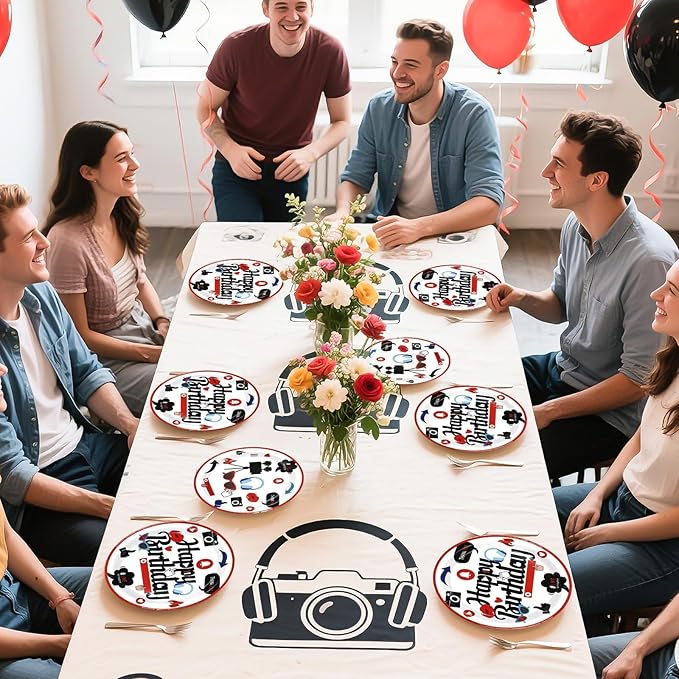96Pcs Social Media Youtube Birthday Party Decorations Social Media Inspired Plates and Napkins Camera Themed Tableware Set for Adults Youtube Birthday Subscribe Play Video Party Supplies Serves 24