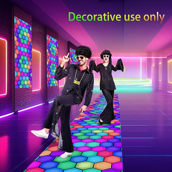 Haull 138 x 59 Inch Glow in The Dark Party Supplies Neon Party Decorations Light up Dance Floor Blacklight Rug UV Reactive Fluorescent for Carnival Birthday Wedding Favors(Pentagon)