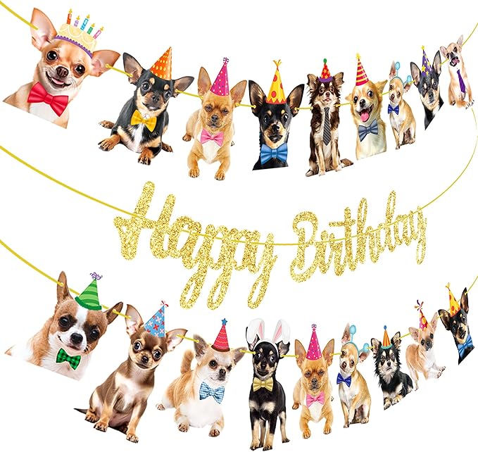 Chihuahua Birthday Party Banners - 3Pcs Dog Themed Decorations for Puppy Dog Party Supplies