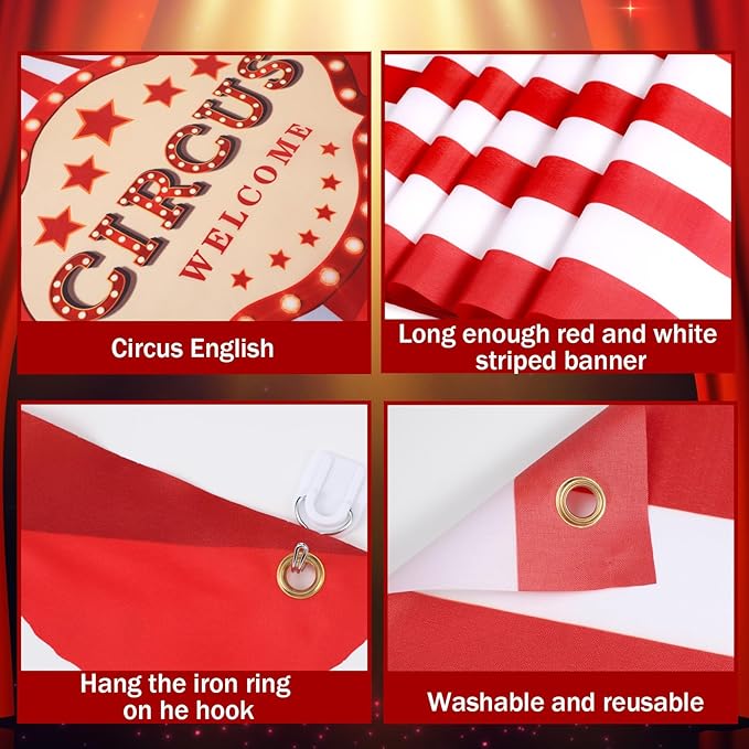 Preboun 3 Pcs Circus Tent Decorations Carnival Circus Theme Party Decorations Carnival Tent Banner Striped Pennant for Clown Theme Birthday Party Classroom Supply