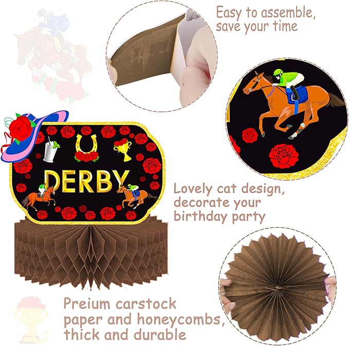 umoni 14pcs Derby Horsing Honeycomb Centerpieces Derby Horse Decorations Horse Racing Game Party Supplies Derby Party Table Decoration for Derby Day Festival Decor