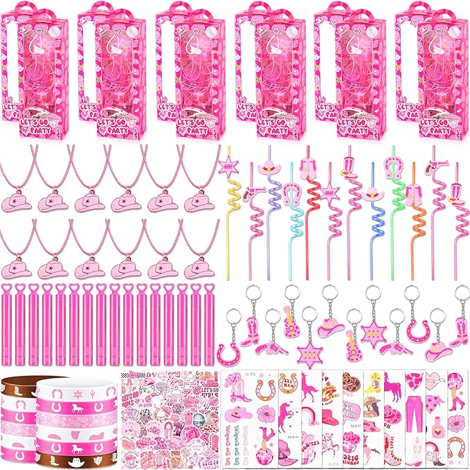 Cowgirl Party Favors Pack - For 12Guests | Pink Goodie Bag Stuffers for Kids Girls' Birthday | Galentines | Pinata Filler & Classroom Rewards
