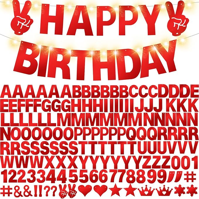 175Pcs DIY Glitter Customizable Banner Kit Custom Banner Happy Birthday DIY Letter Banners Happy New Year Personalized Banners Christmas Baby Shower Birthday Party Decorations Supplies(Shiny Red）