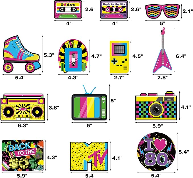 Bessmoso 28PCS 80s Party Decorations – Retro Hanging Swirls & Ceiling Streamers for 1980s Throwback Birthday, Neon Back to The 80’s Party Supplies