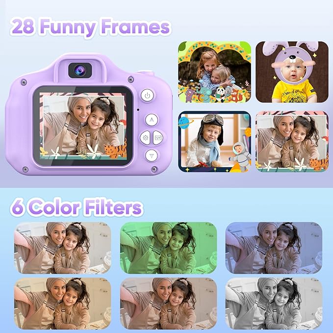 Seckton Kids Selfie Camera Christmas Birthday Gifts for Kids Age 3-10 Purple White & Kids Camera Instant Print Toddler Portable Travel Toy for 4 5 6 7 8 9 10 Year Old Boys Girls Green