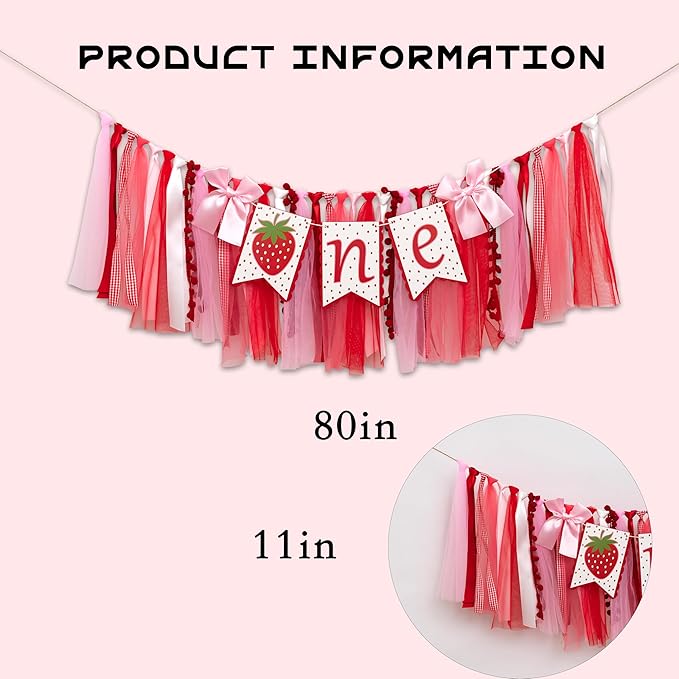 Strawberry One High Chair Banner - Berry Sweet First Birthday Party Decorations,One Red Strawberry Banner,Sweet 1st Birthday Cake Smash Party Supplies,Berry Girl Party Photo Prop (red)