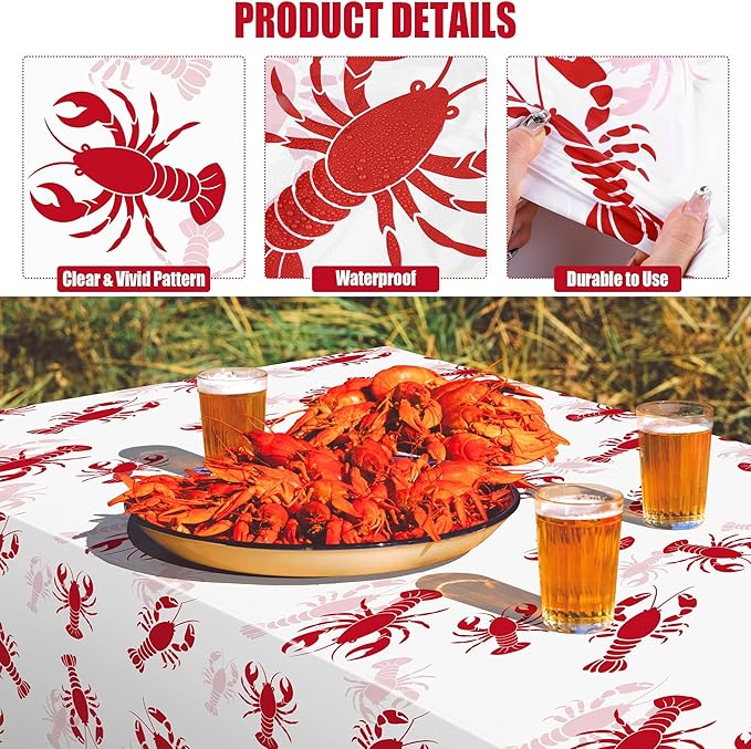 Kochorie 100 Ft x 54 Inch Crawfish Party Tablecloth Roll with Cutter Box Waterproof Plastic Lobster Table Cover for Crawfish Birthday Party Supplies Decorations
