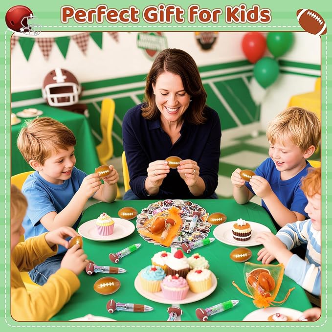 CY2SIDE 12 Pack Football Squeeze Toy Party Favor Gift Set with Ballpoint Pen Sticker and Organza Bag 2’’ Football Foam Stress Ball Bulk Classroom Prize for Kid Sport Lover Birthday Goodies Bag Stuffer