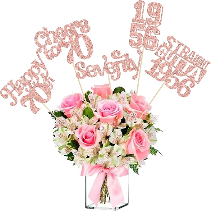 Gyufise 15Pcs Happy 70th Birthday Centerpiece Sticks Seventy Straight Outta 1956 Table Flower Centerpieces Sticks Decorations for Cheers to 70th Birthday Party Supplies Rose Gold