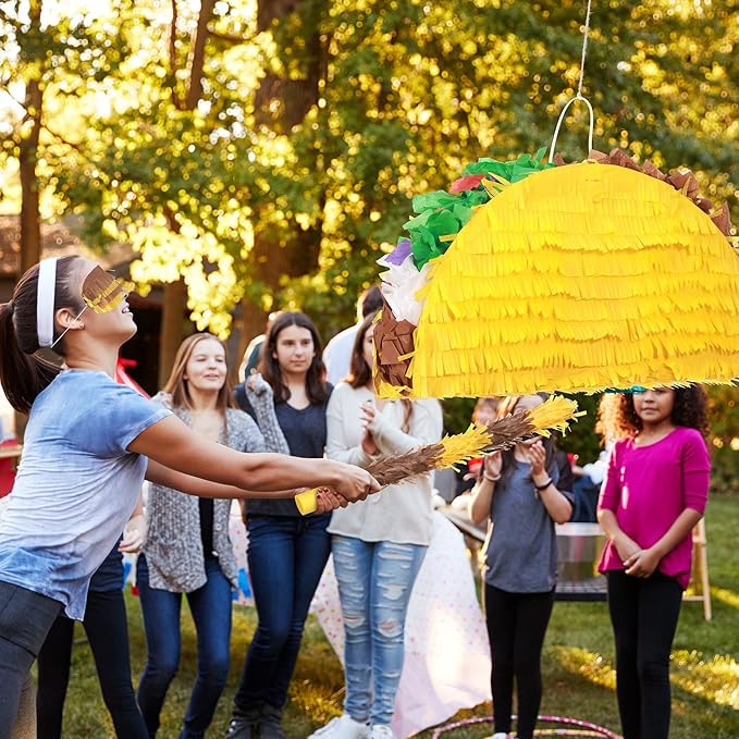 Sratte Taco Piñata Set Mexican Birthday Party Decorations Cinco De Mayo Fiesta Theme Taco Pinata with Plastic Stick and Blindfold for Mexican Themed Party Supplies Favors, 15 x 8 x 3 Inches