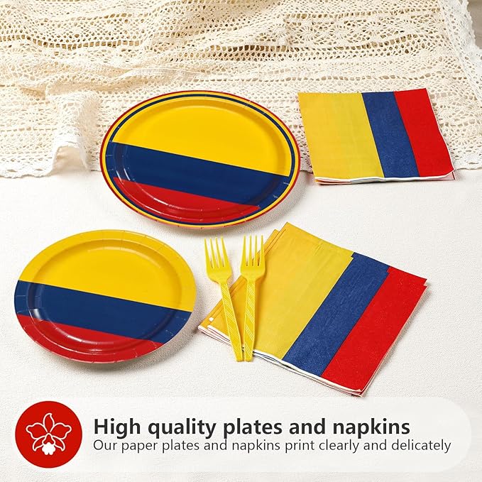 96 Pcs Colombia Flag Party Supplies Disposable Colombian Flag Paper Plates and Napkins Colombian National Tableware Set for National Country Decoration Patriotic Festival Party Supplies, Serves 24