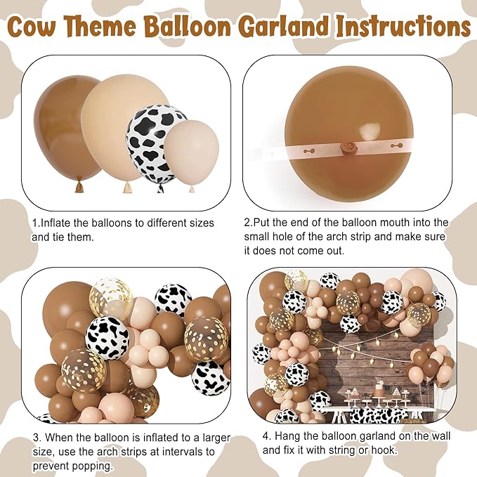 170Pcs CowBoy Balloons Garland Arch Kit, Cow Brown Neutral Blush Confetti Print Balloons for Western Cowboy Cowgirl Farm Animal Themed Baby Shower Bachelor Birthday Party Decorations Supplies
