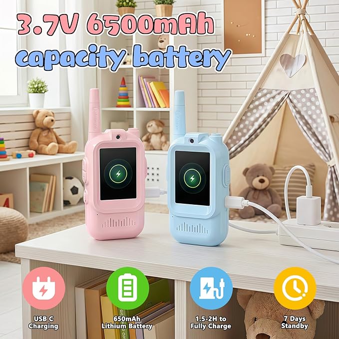 Video Walkie Talkies for Kids,with Long-Distance Transmission and High-Definition Display,Suitable As Gifts for Boys and Girls Aged 3-12,Perfect for Family Games (Pink + Blue)