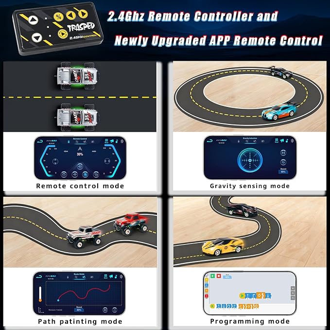 1:64 Grey RC Cars for Kids Toys, 2.4Ghz Remote and APP Control, Mini Alloy Truck Car with Cool Light and USB-C Recharging, Speed Adjustable Steering Easy to Operate, Gift for Children, Boys, Girls