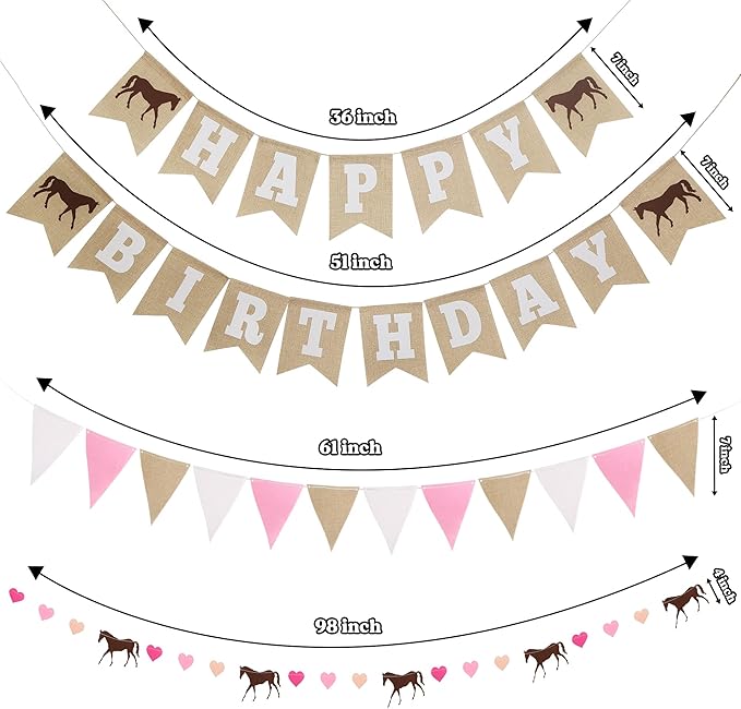 Horse Birthday Decorations – Happy Birthday Burlap Banner – Felt Horse Garland and Pennant Banner – Horse Party Supplies