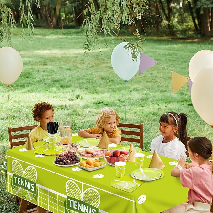 durony 169 Pieces Tennis Party Supplies Include 48 Tennis Dessert Plates 24 Tennis Paper Cups Plastic Tablecloth 24 Tennis Napkins 24 Knives 24 Forks 24 Spoons Tennis Disposable Tableware Set