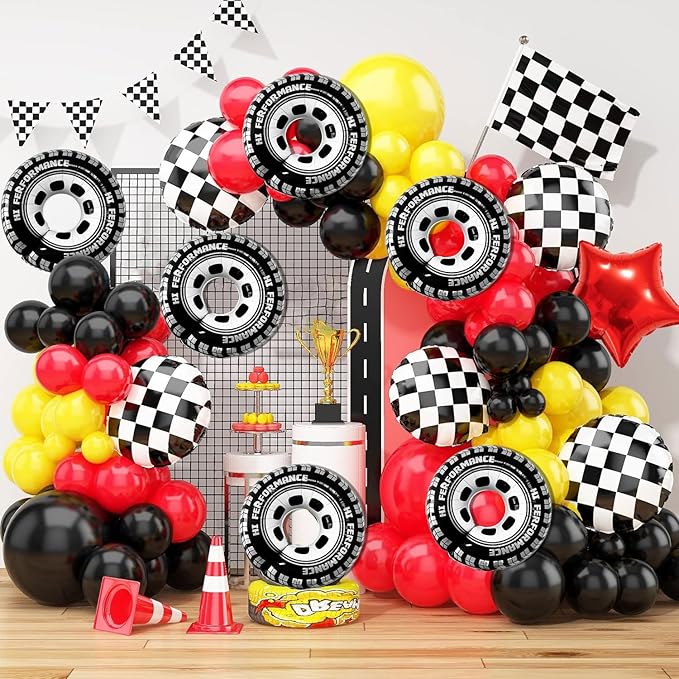 30 Inch Wheel Balloons, Race Car Tire Balloons, Racing Cars Wheels Theme Birthday Party Decorations Supplies for Men and Boys 6Pcs