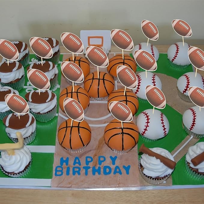 Gyufise 36Pcs American Football Cupcake Rugby Cake Topper Decorations for Football Themed Baby Shower Happy Birthday Party Decoration