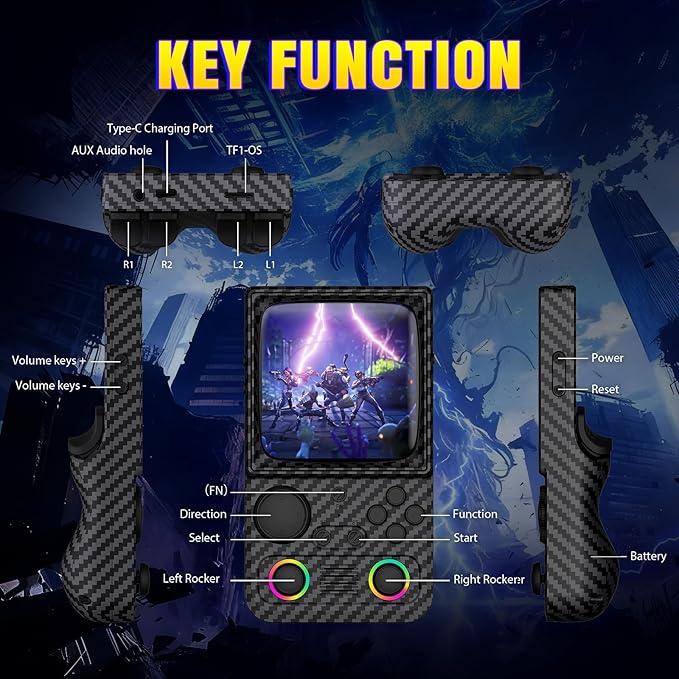 R36T MAX Upgraded Retro Handheld Game Console with 4000mAh Battery, 4.0'' IPS Screen, Retro Gaming Console with Portable Case, Supports WiFi Networked Fighting and OTG(Wood Grain Black)