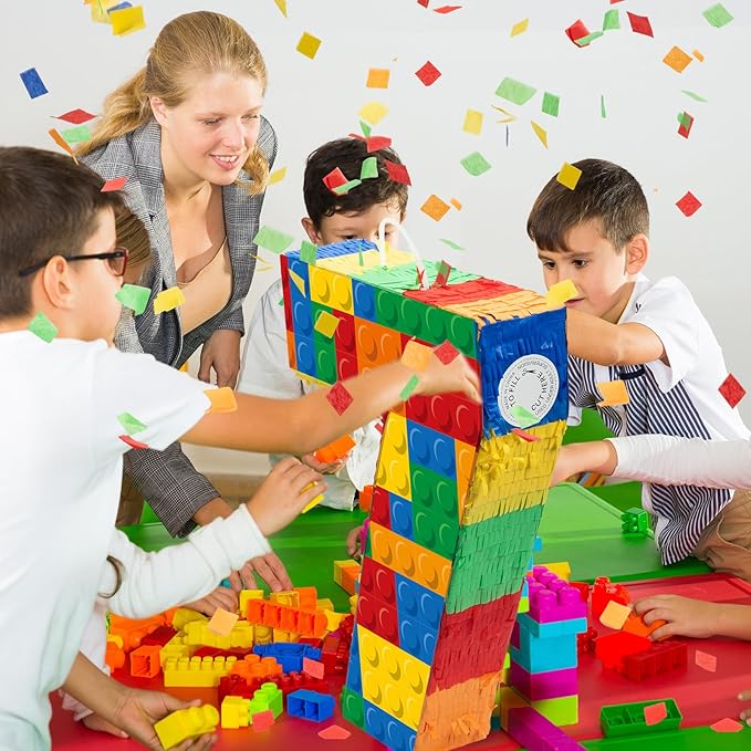 Number 7 Building Blocks Piñata 16.5 Inch Party Supplies 7th Birthday Party Decorations Piñata with Confetti Blocks Theme Fiesta Anniversary Celebration