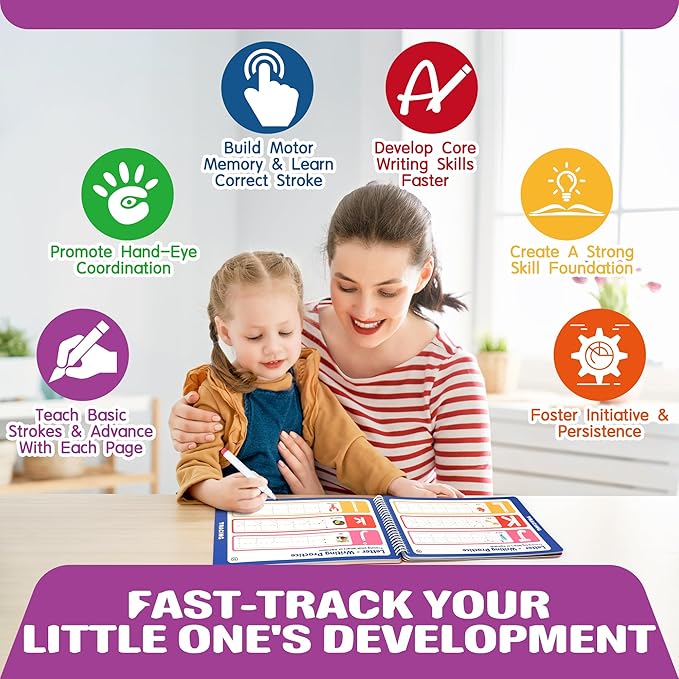 RichBoy Preschool Learning Activities Tracing Books for Kids, Montessori Handwriting Practice Letter Tracing Kindergarten Workbooks, Alphabet Learning Books - 3 4 5 6 Year Old Boy Gifts (52 Pages)
