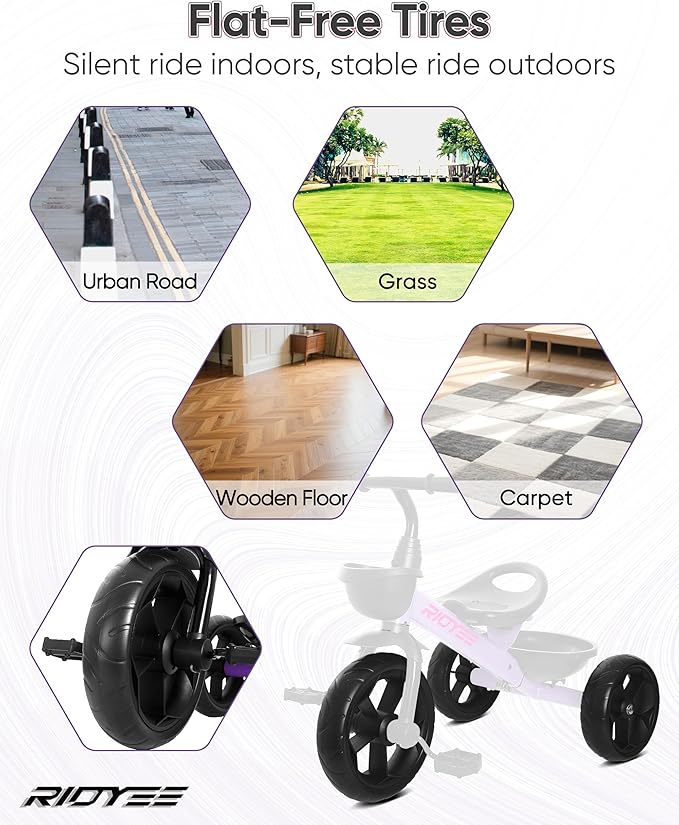 Toddler Tricycle for 1.5 to 5 Years, Tricycle for Ages 2-4 Years, Extra-Wide Rear Wheelbase for Stability, Trikes for Kids 1-3 with Dual Storage Baskets, Easy to Carry Seat, Purple