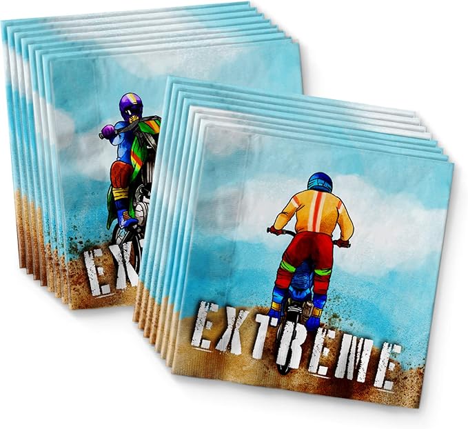 Dirt Bike Birthday Party Supplies - Boy's Motorcross Birthday - Motorcycle Part Set Includes Plates Napkins Cups Tableware Kit for 16