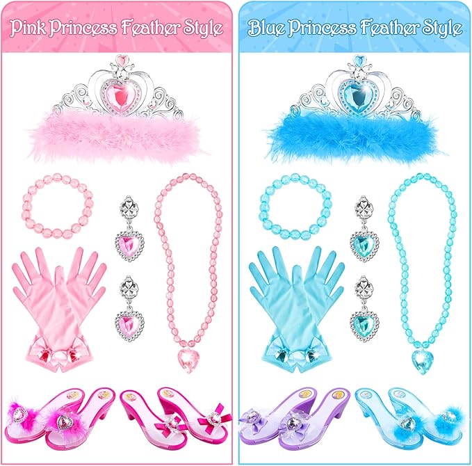 DISHIO Girls Princess Dress Up Shoes and Jewelry Boutique Upgraded Princess Shoes and Accessories with 4 Pair of Princess Play Shoes and Jewelry Set for Toddlers Little Girls Aged 3 4 5 6