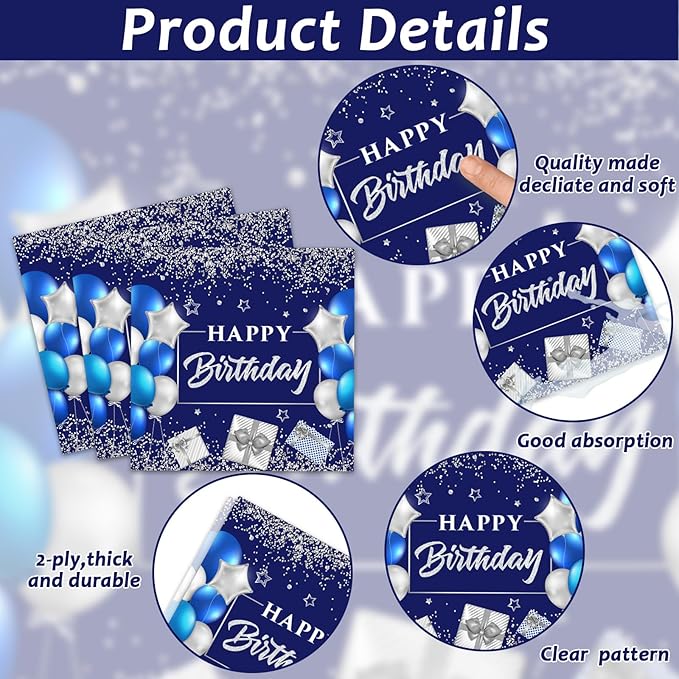 96 Pcs 18th Birthday Party Plates and Napkins Party Supplies Time To Adult 18 Years Old Plates Birthday Tableware Set Blue Silver Happy 18th Decorations Favors for Boys Girls Serves 24