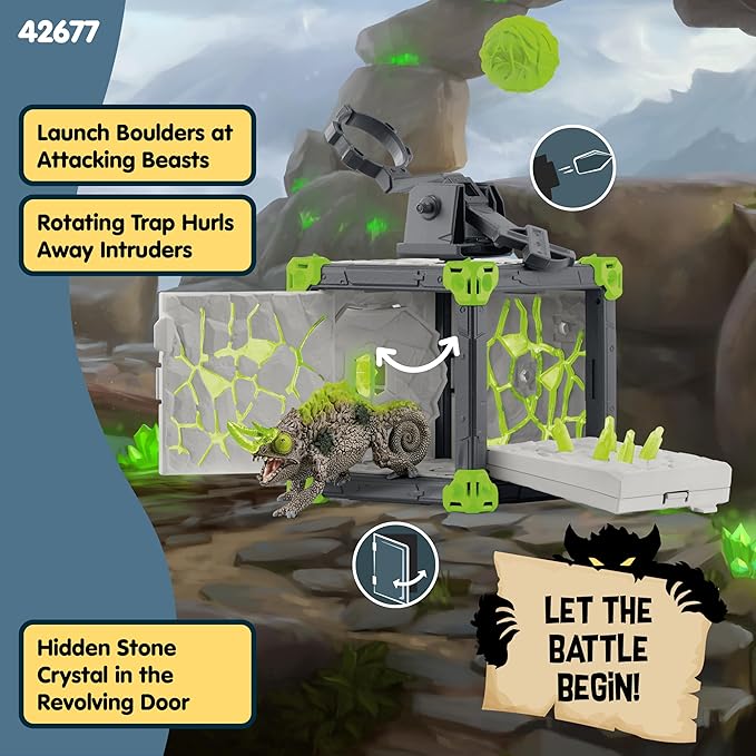 Schleich Eldrador Creatures - 34 PC Stone Battle Cave with Chameleon Toy Playset - Lizard Figurine for Boys and Girls with Expandable Fortress - Interactive, Imaginative Play for Kids Ages 7+ | 42676