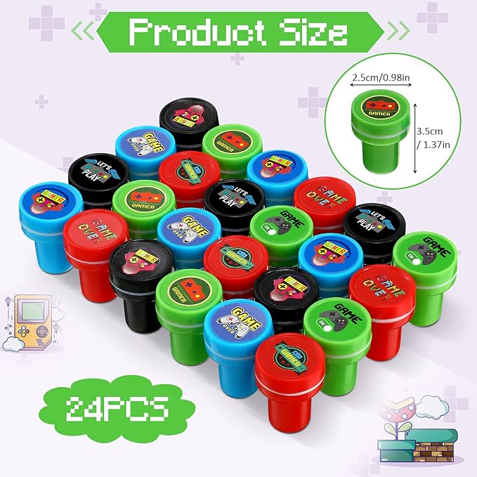 Aoriher 60 Pieces Video Game Party Favors Gifts Set Includes 20 Video Game Bracelets Wristbands 24 Stampers and 16 Handle Keychains for Party Supplies(Classic Style)